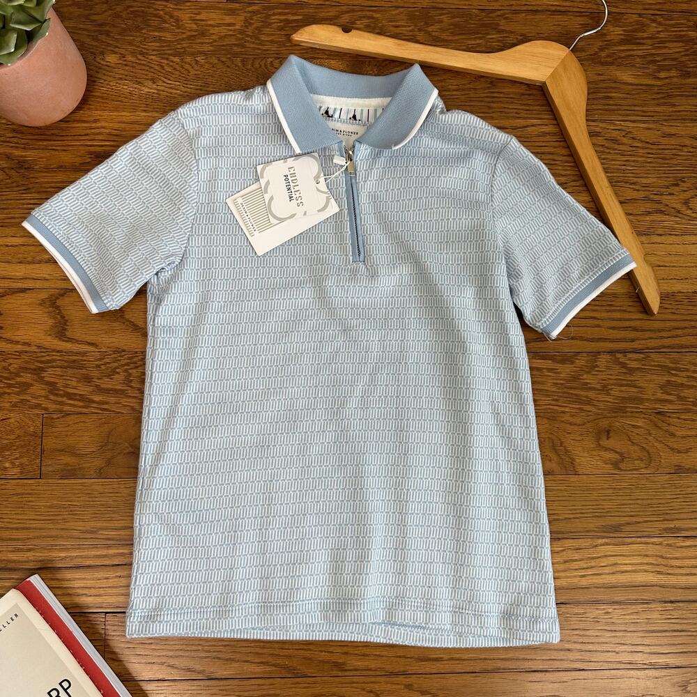 Denim & Flower Ricky Singh Half Zip Light Blue Knit Polo Shirt